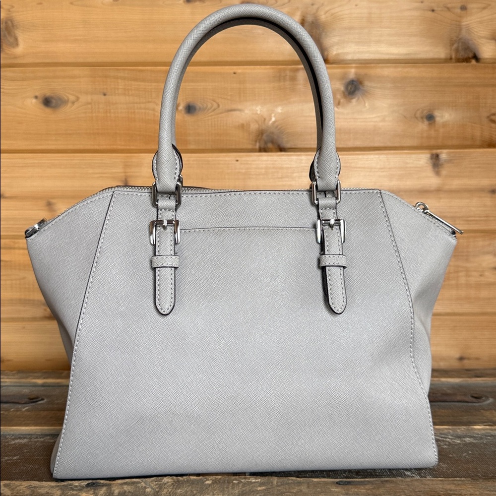 Michael Kors Light Gray Ciara Large Saffiano Leather Satchel - Picture 4 of 16